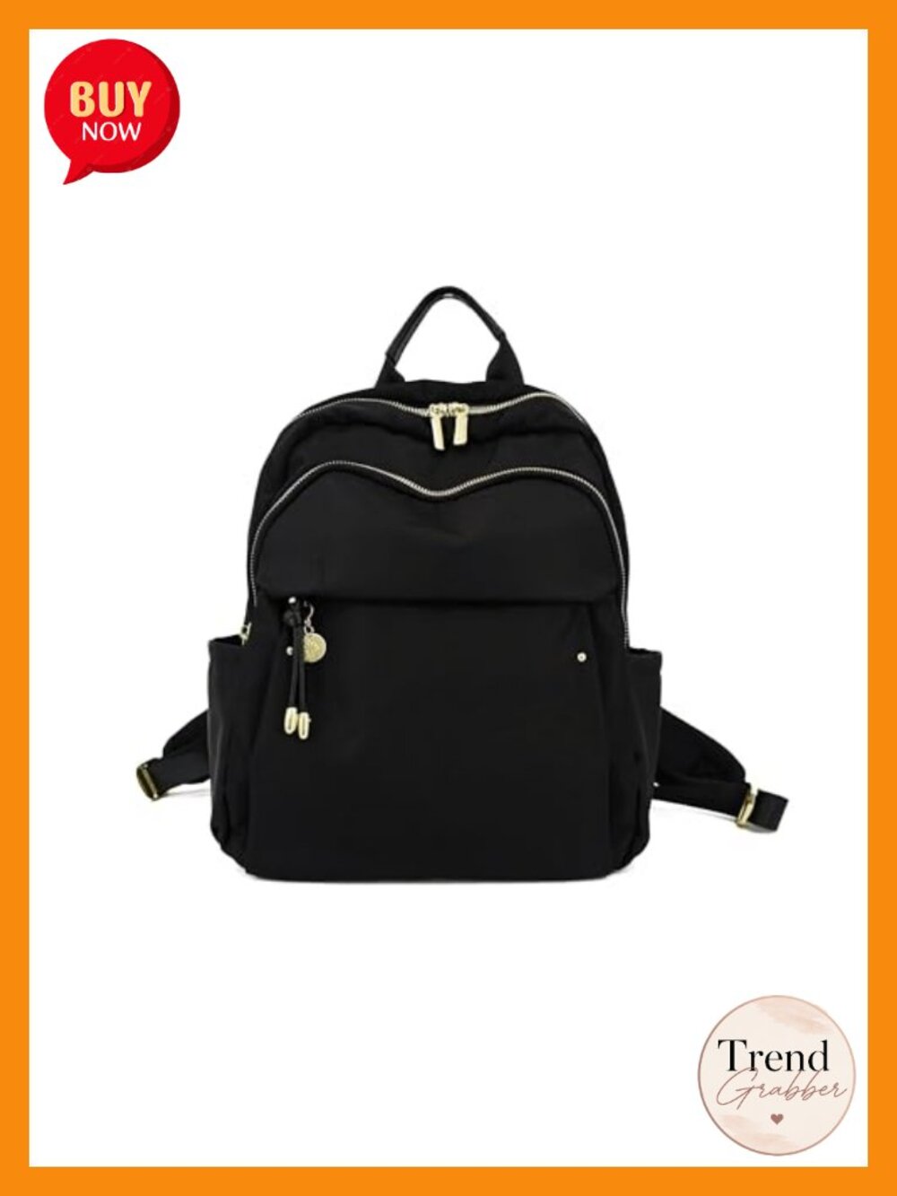Nylon Backpack Purse for Women, Gold Hardware Daypack, Multi Compartment
